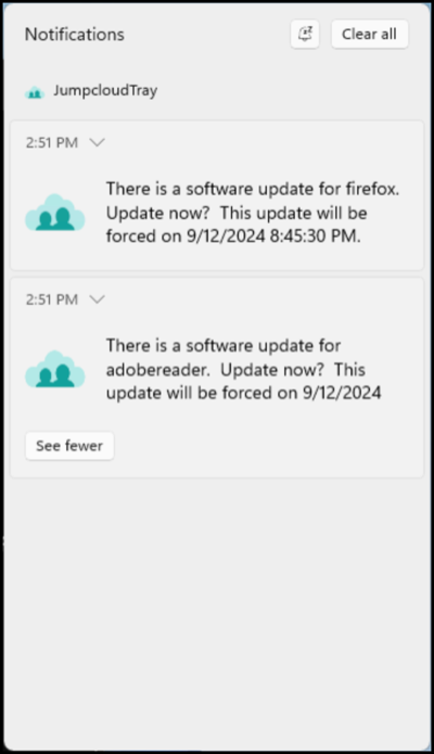 Windows software update required system notification.