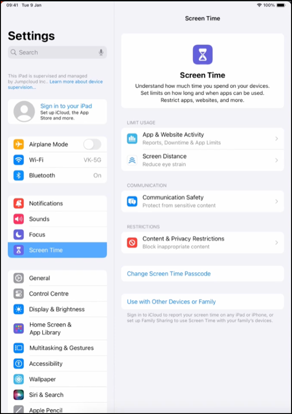 iPhone Settings screen showing Screen Time options, including Content & Privacy Restrictions.