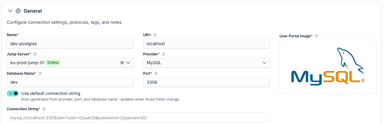 General card of the Add Database form