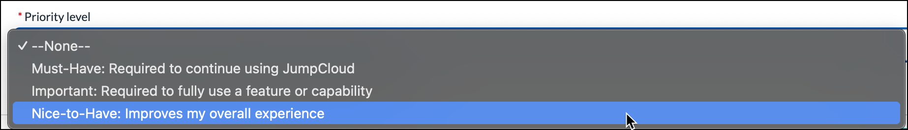 Priority level dropdown with options like Must-Have and Nice-to-Have.