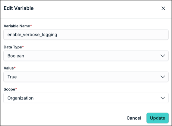 This image displays the Edit Variable option