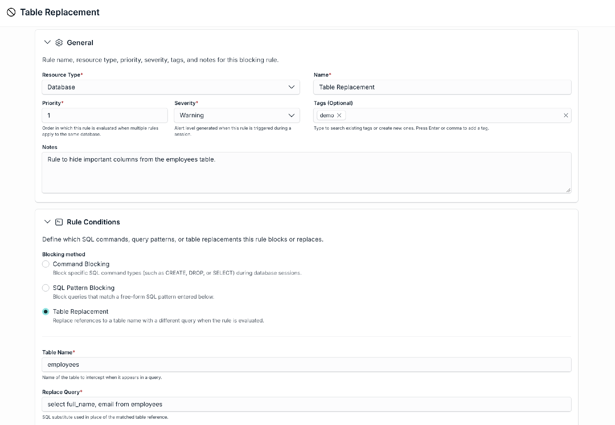 Add Blocking Rule page