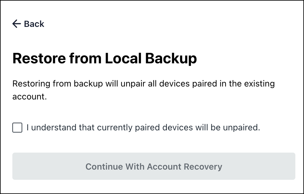 A screenshot showing a 'Restore from Local Backup' pop-up.