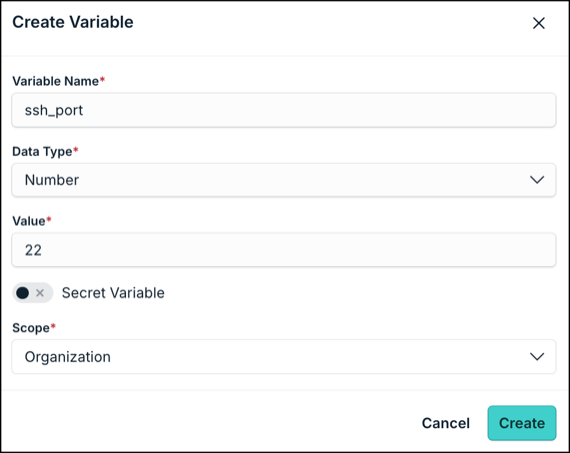 This image displays the Create Variable.