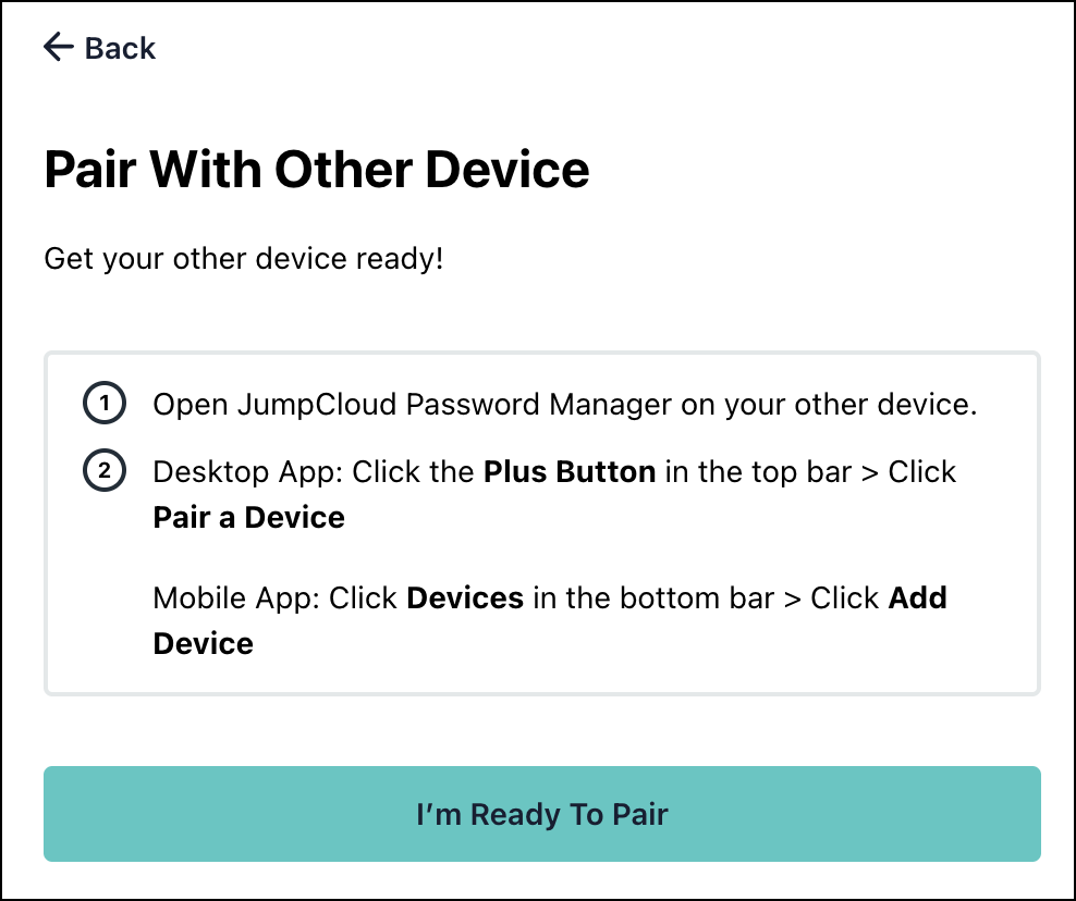 A screen capture showing 'Pair With Other Device' pop-up.