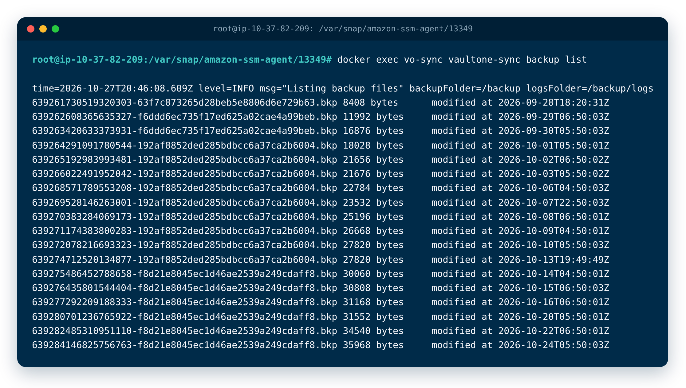 List of Jump Server backup files