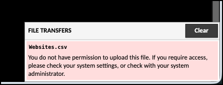 Permission error in the File Transfers panel