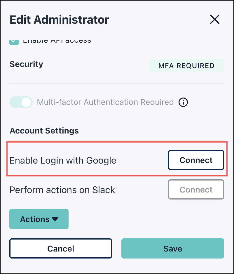 A screenshot showing the 'Enable Login with Google option' in JumpCloud Admin portal