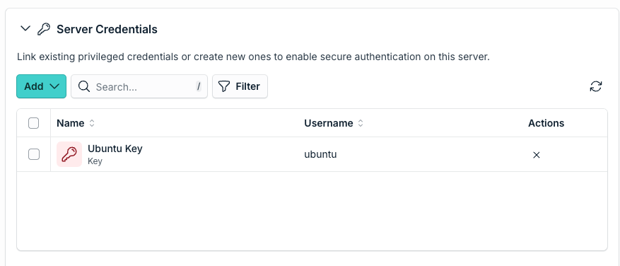 Server Credentials card with the Add button