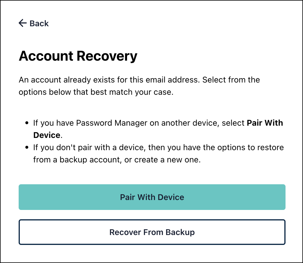 A screen capture showing Account Recovery pop-up.