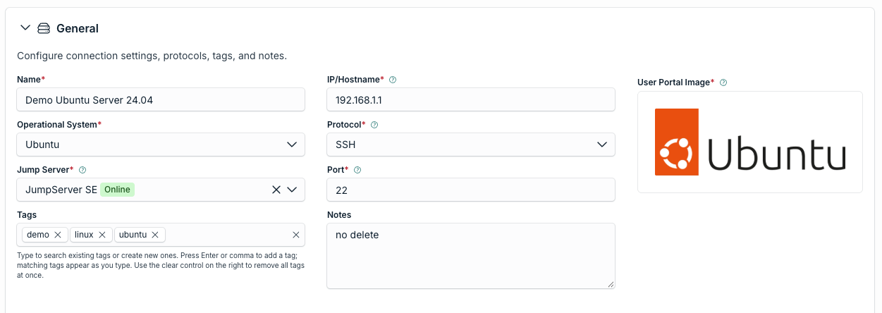 General card of the Add Server form