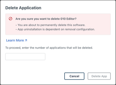 Delete Application confirmation modal.
