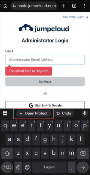 Autofilling an email field using Password Vault in JumpCloud Protect