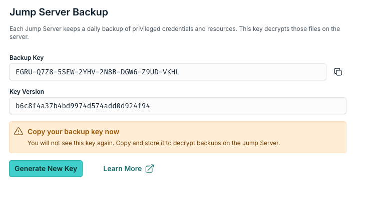 Backup Key reveal screen