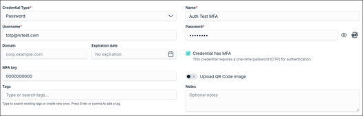 General card Credential Type fields