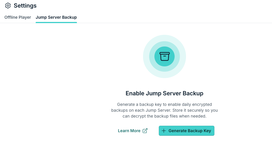 Enable Jump Server Backup empty state