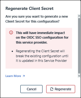 Regenerate OIDC Secret modal