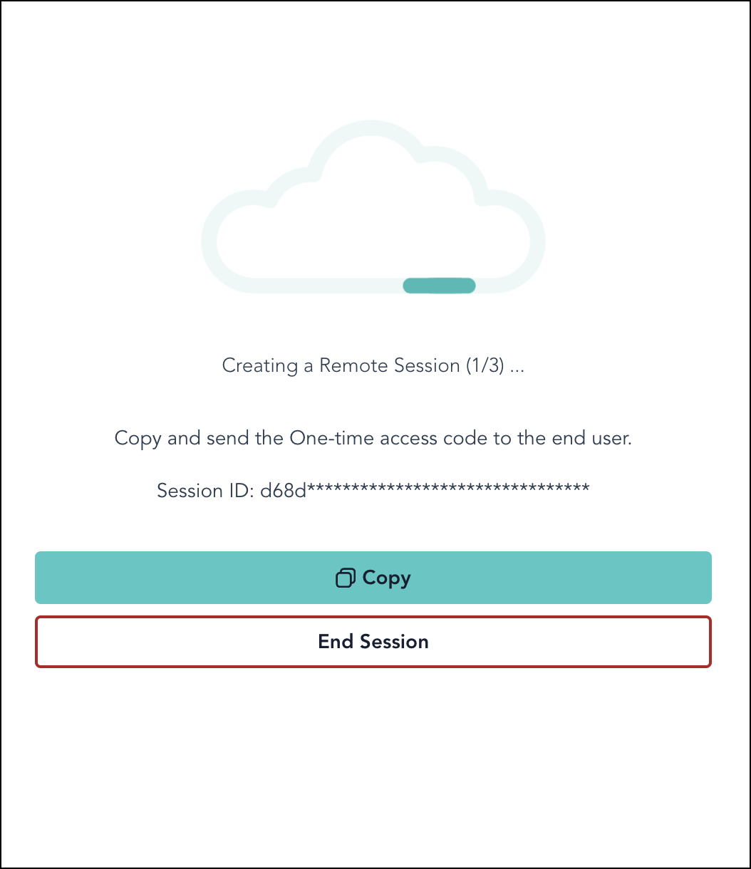 Image of Remote Assist Start Session window with one time code