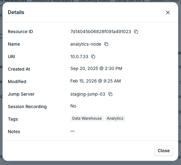 Server Details dialog.