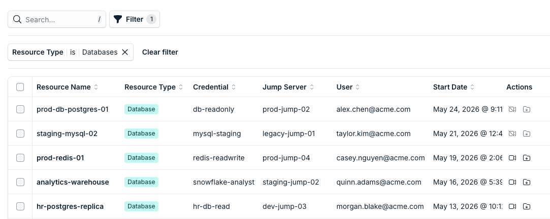 Session detail page with Session details, Session recording, and Query history.