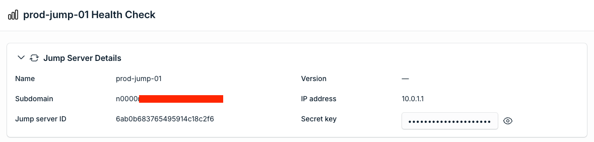 Jump Server details in the JumpCloud Admin Portal.