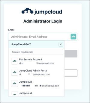 A screenshot showing the JumpCloud login screen