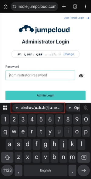 Selecting a password from JumpCloud Protect on a phone